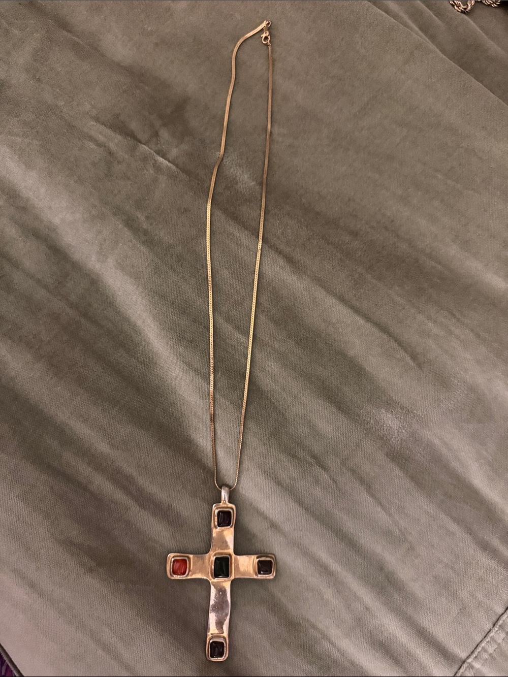 Monet Gold-Tone Cross Necklace with Multicolor Stones
